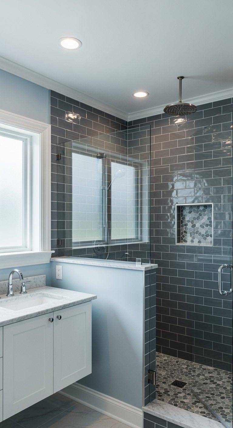 luxurious spa like charcoal grey shower design
