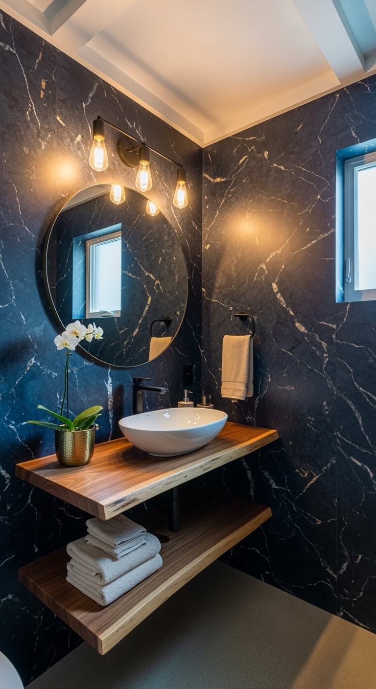moody sophisticated powder room drama