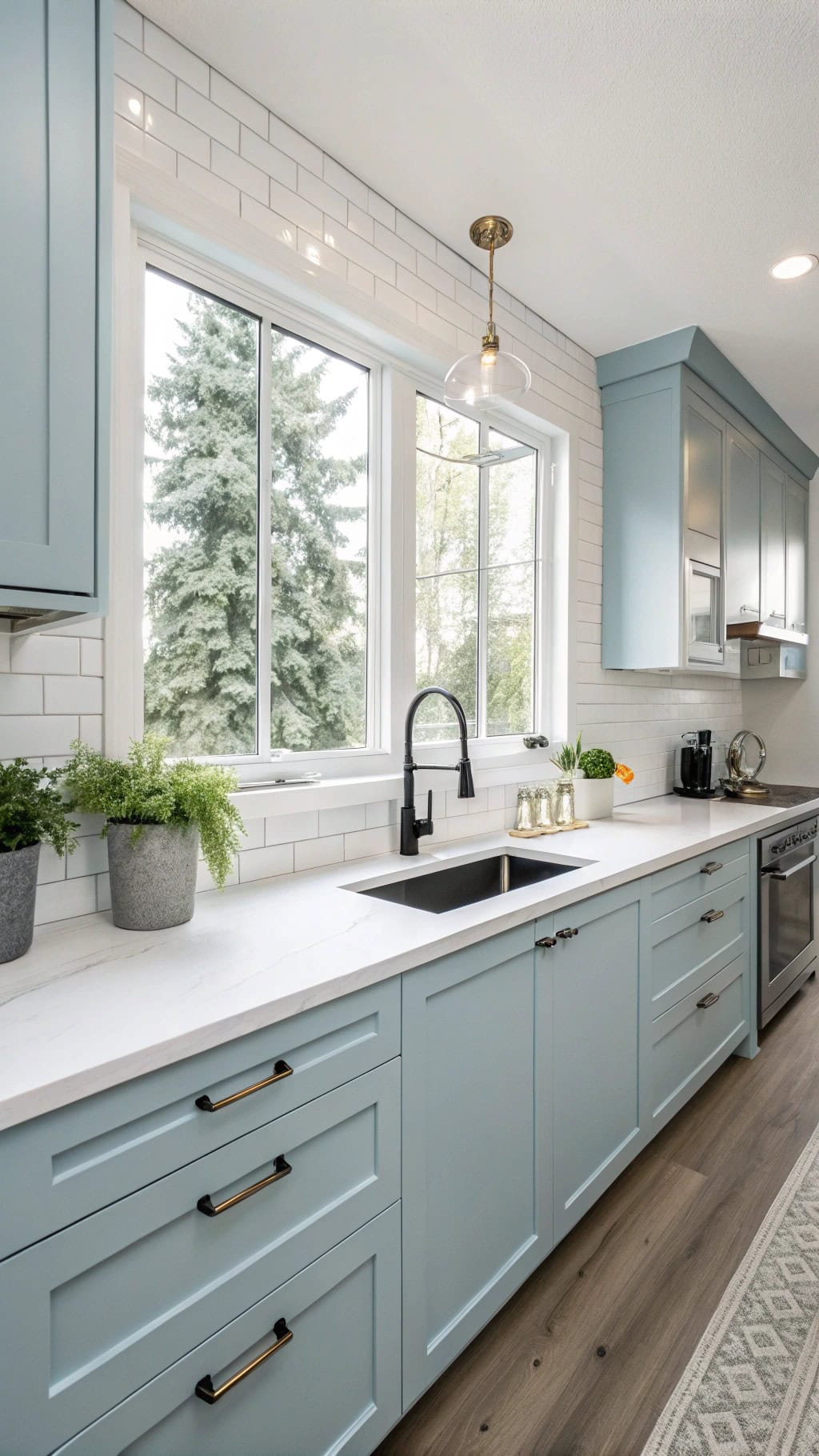 serene light blue kitchen