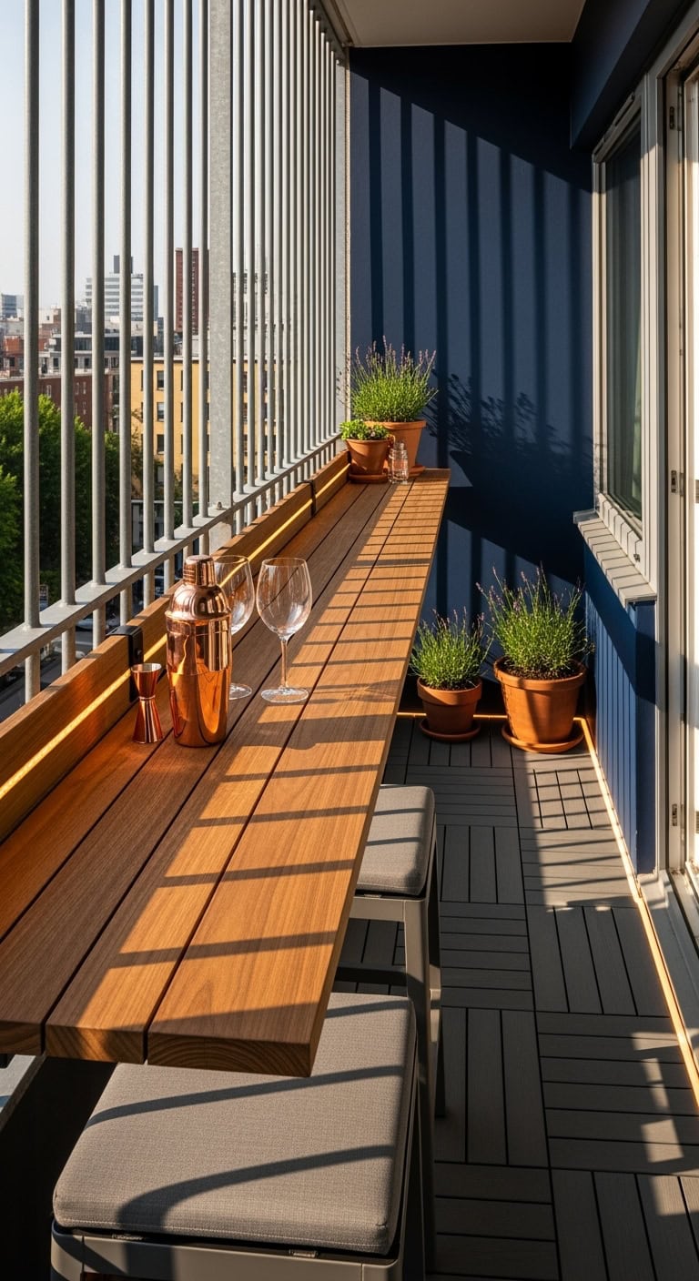 railing mounted narrow bar counter