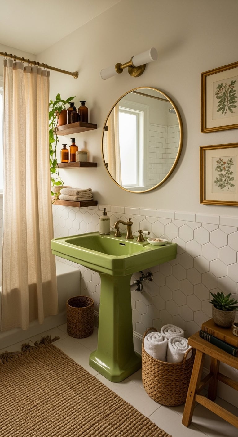 vintage green bathroom centerpiece showcase