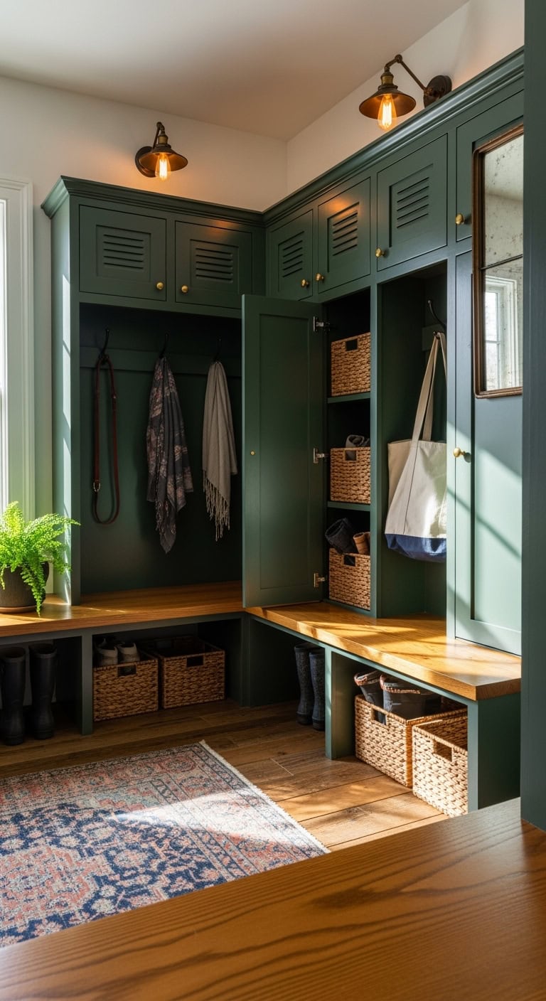 vintage boarding school inspired mudroom lockers