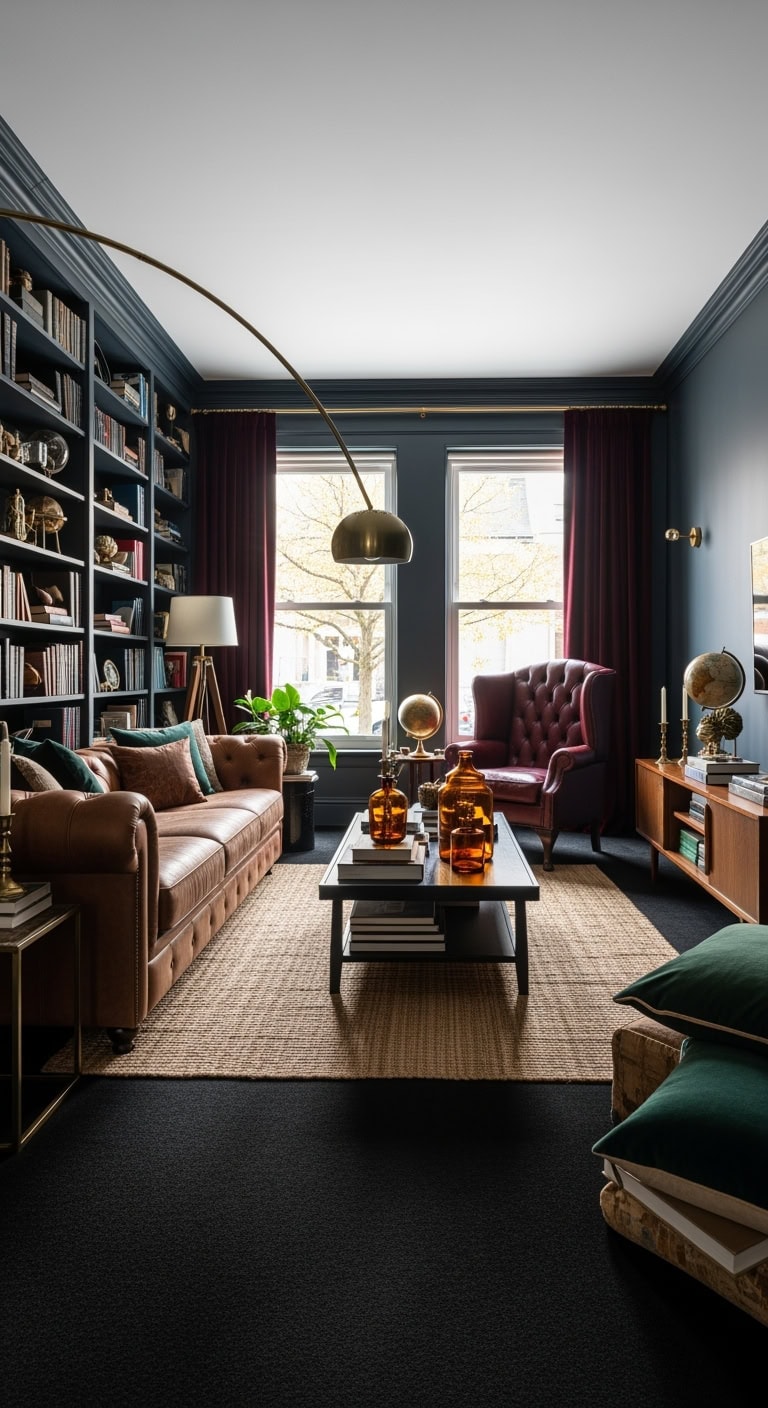 moody vintage leather library