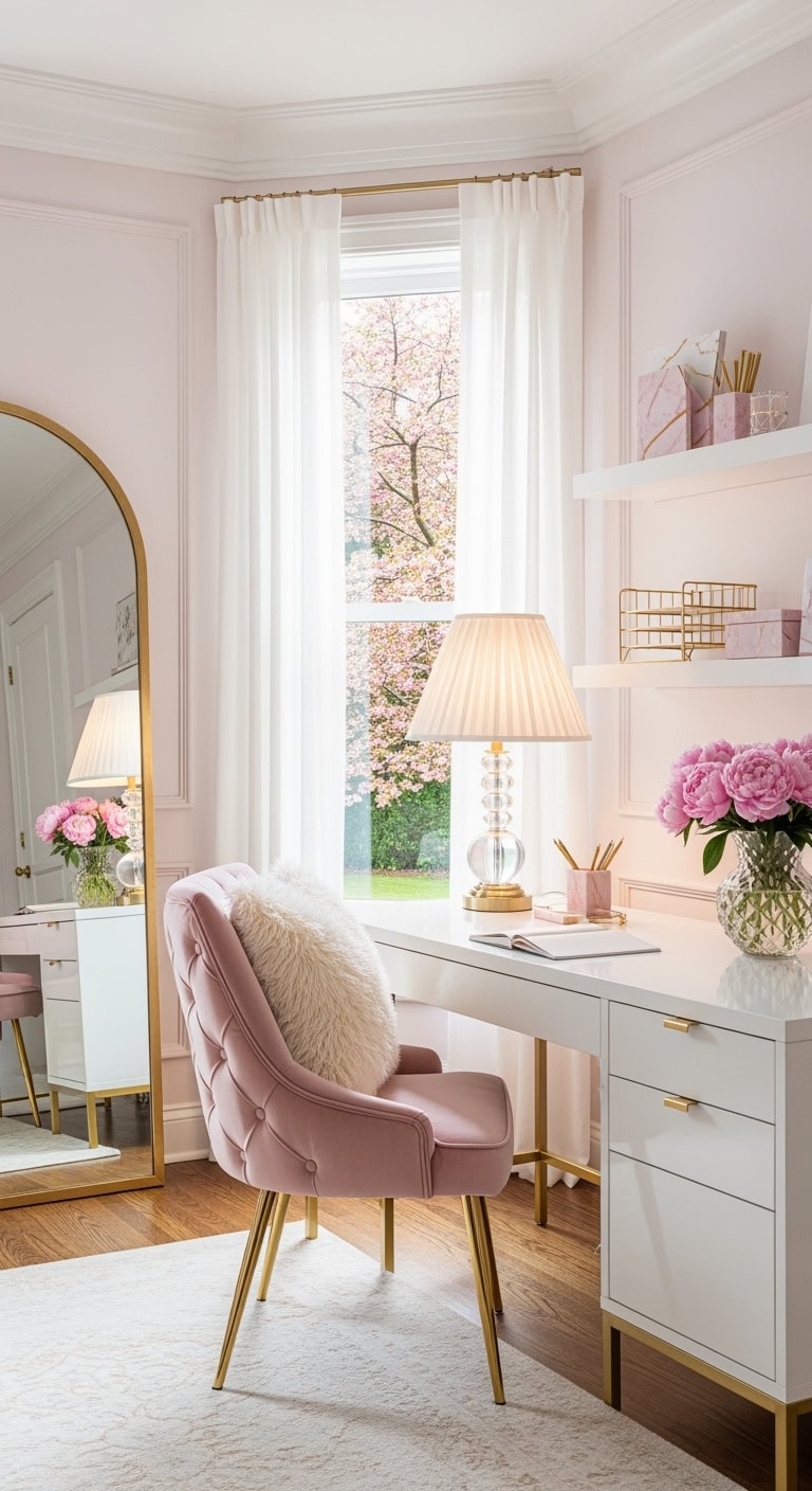 pink velvet glamorous ceo workspace