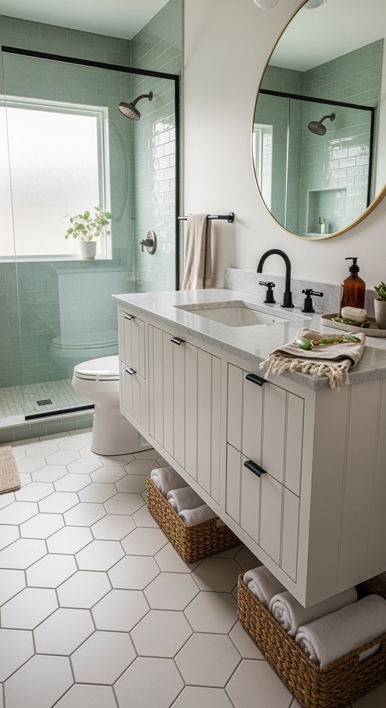 hexagonal bathroom floor tile patterns