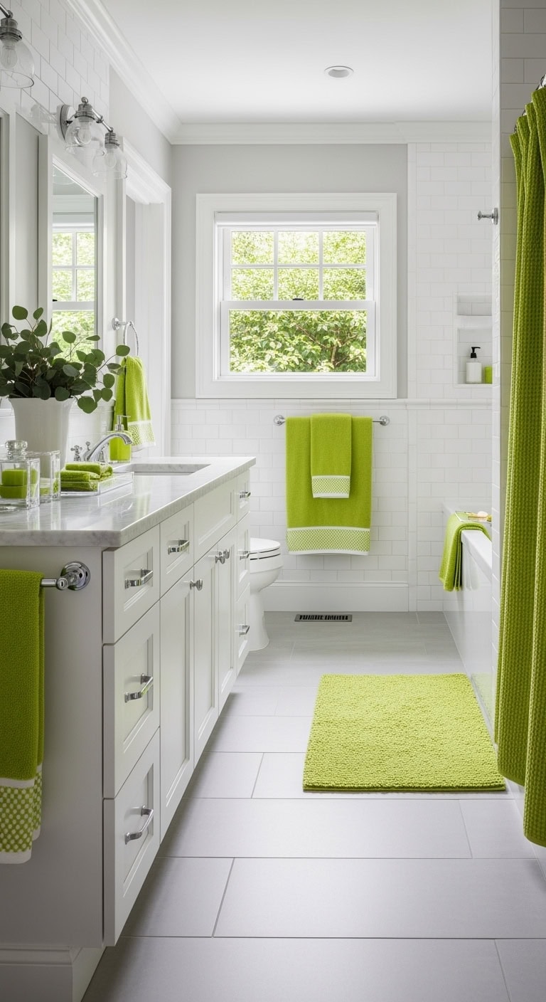 lime green bathroom accessory makeover