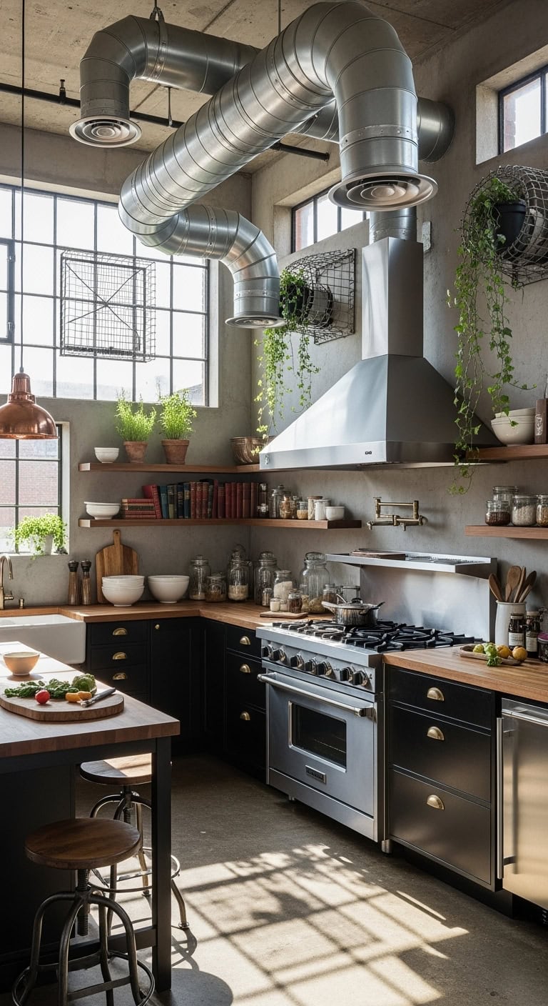 industrial kitchen sculptural ductwork