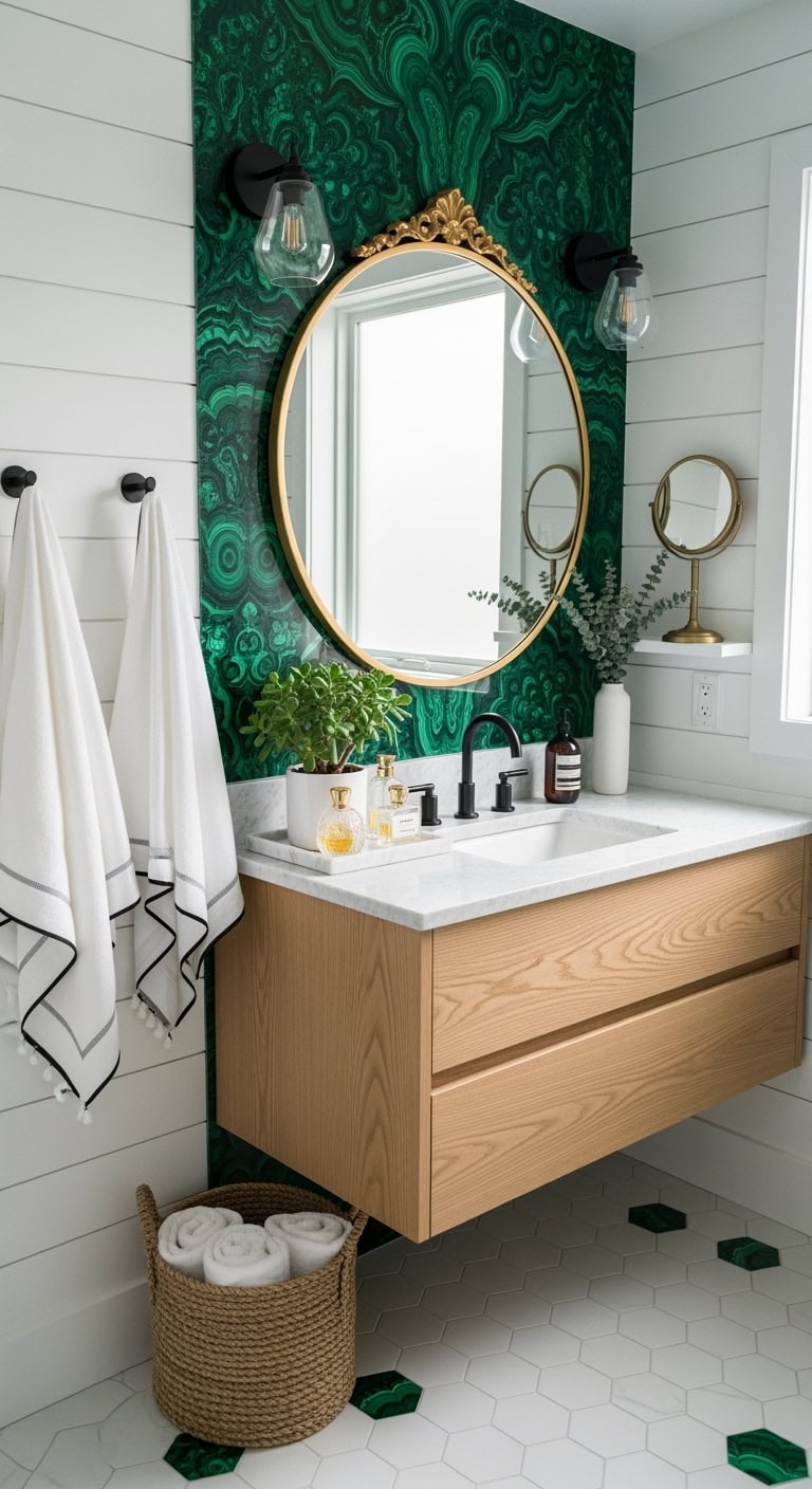 luxurious malachite stone feature wall