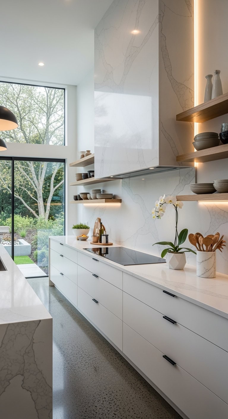 luxurious seamless reflective quartz backsplash panels