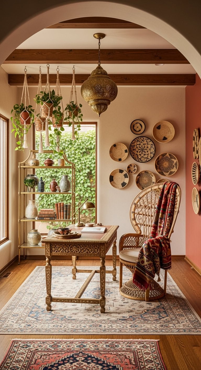 layered global bohemian workspace