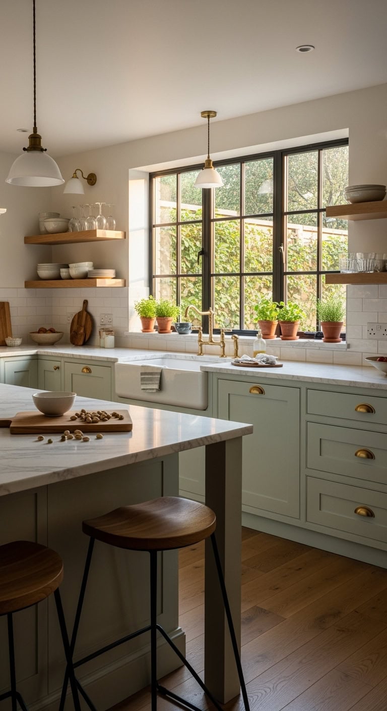 sage green brass accents