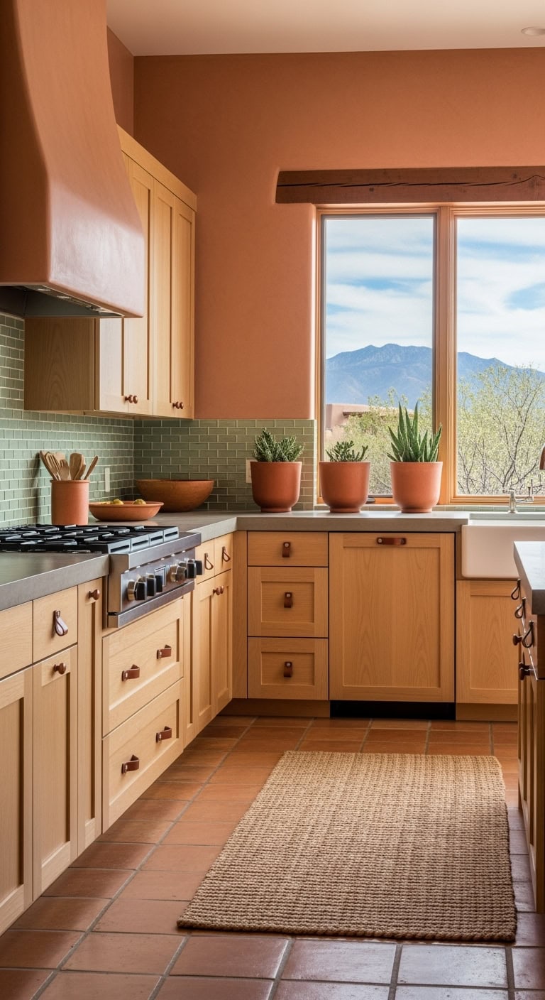 adobe inspired glass tile backsplash