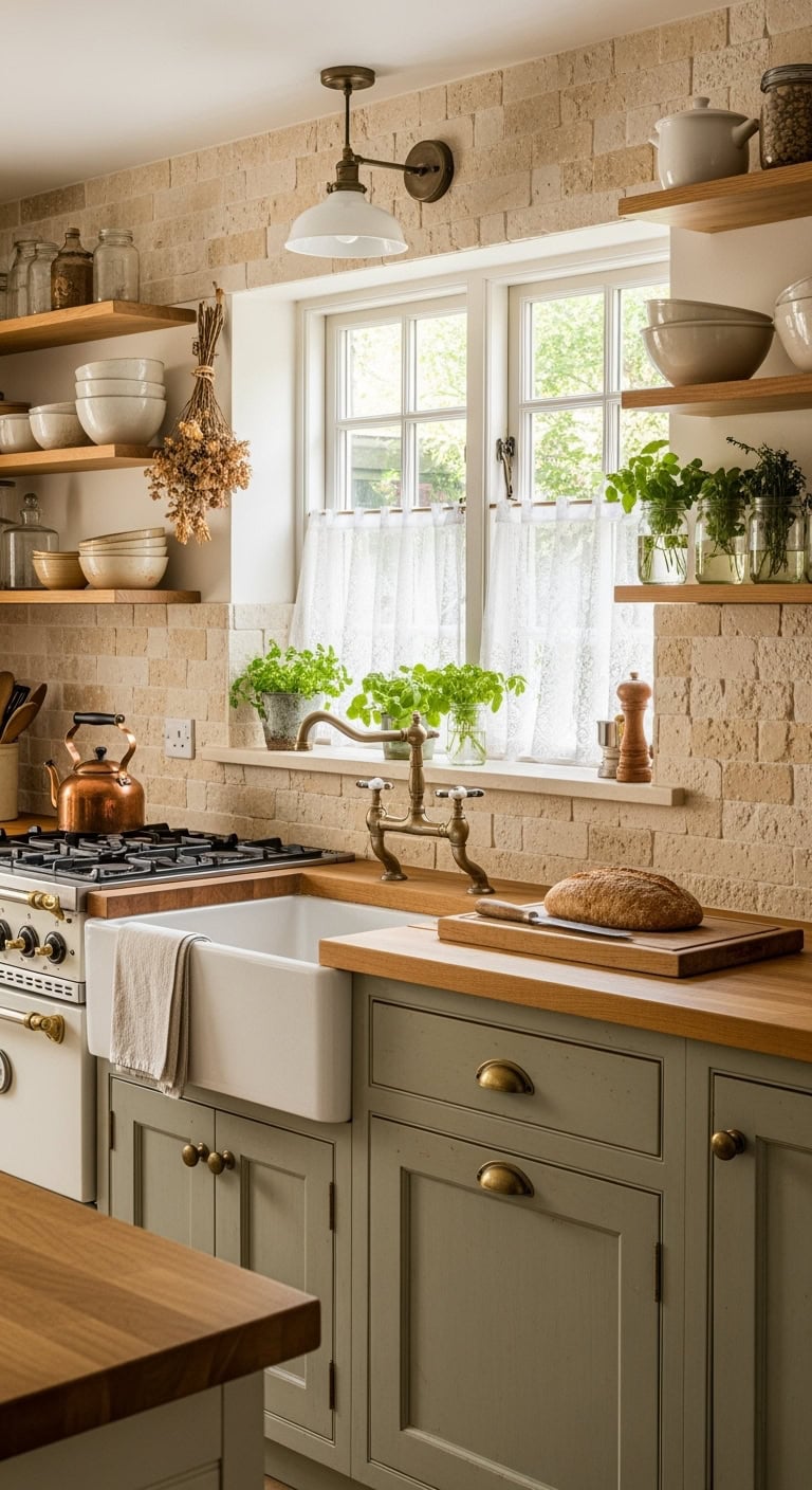 cozy farmhouse cottage stone backsplash