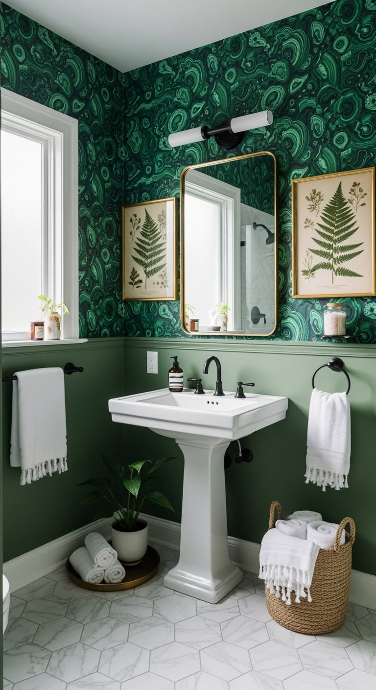 dramatic emerald luxury bathroom statement