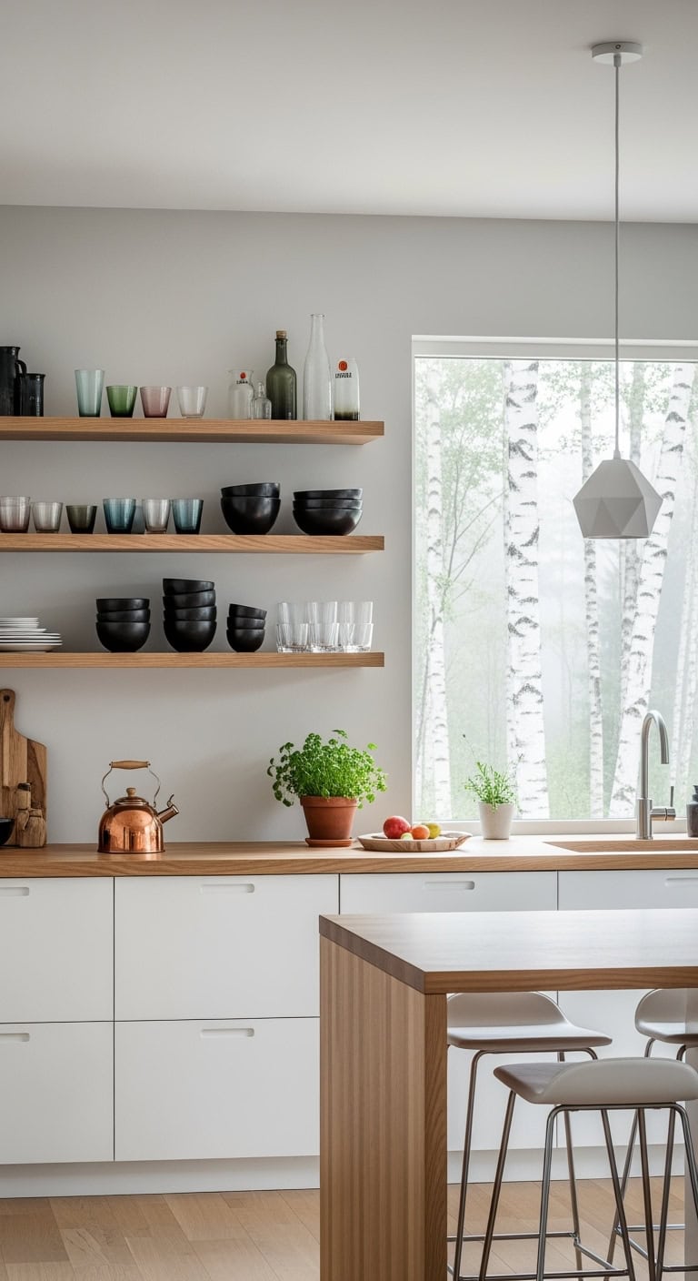 chic minimalist kitchen shelving display