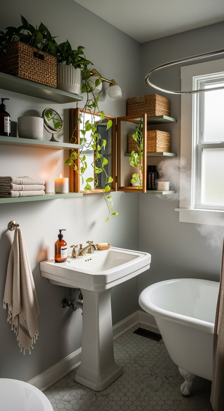 moss green floating bathroom oasis