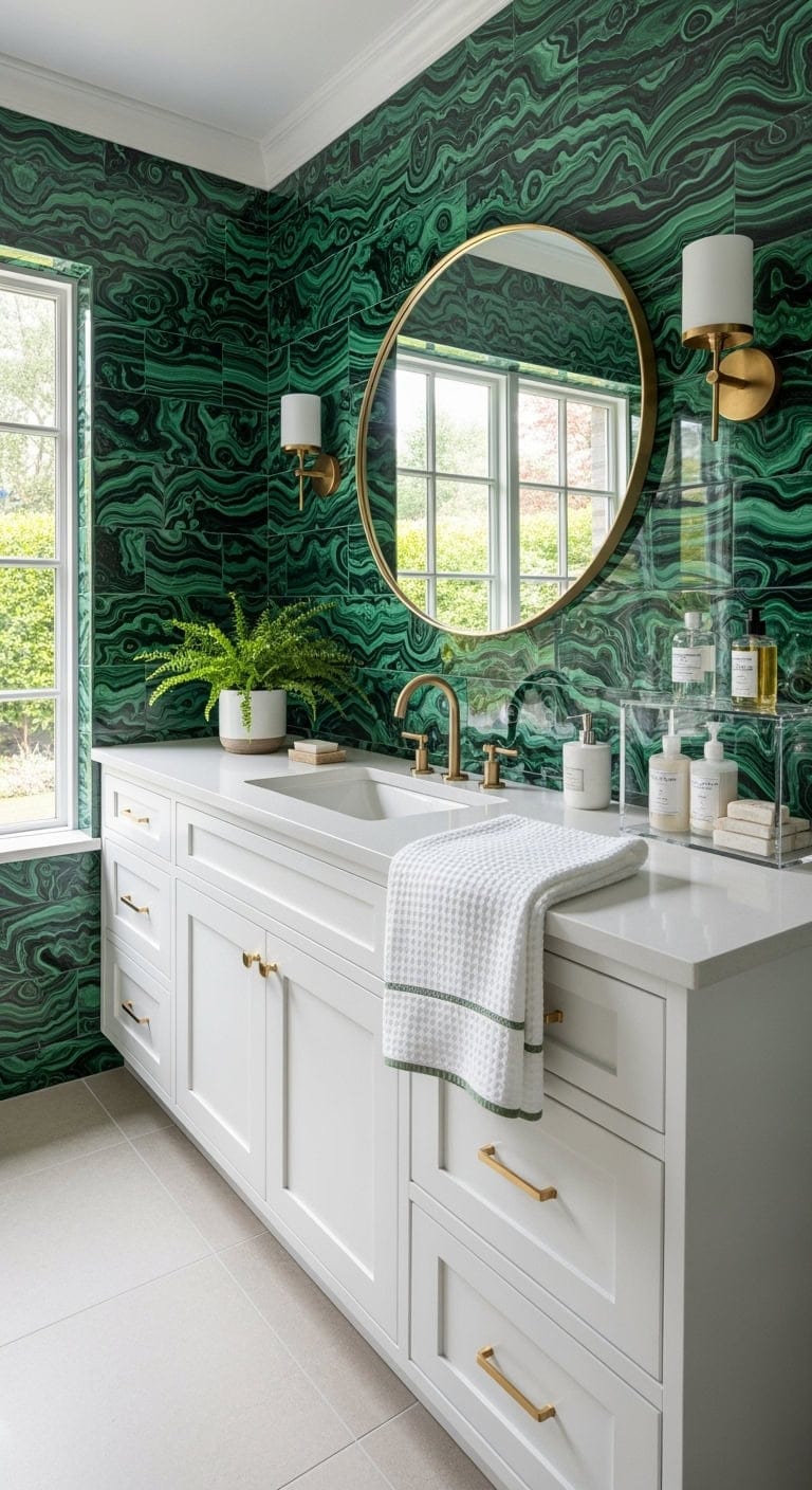 swirling malachite porcelain bathroom