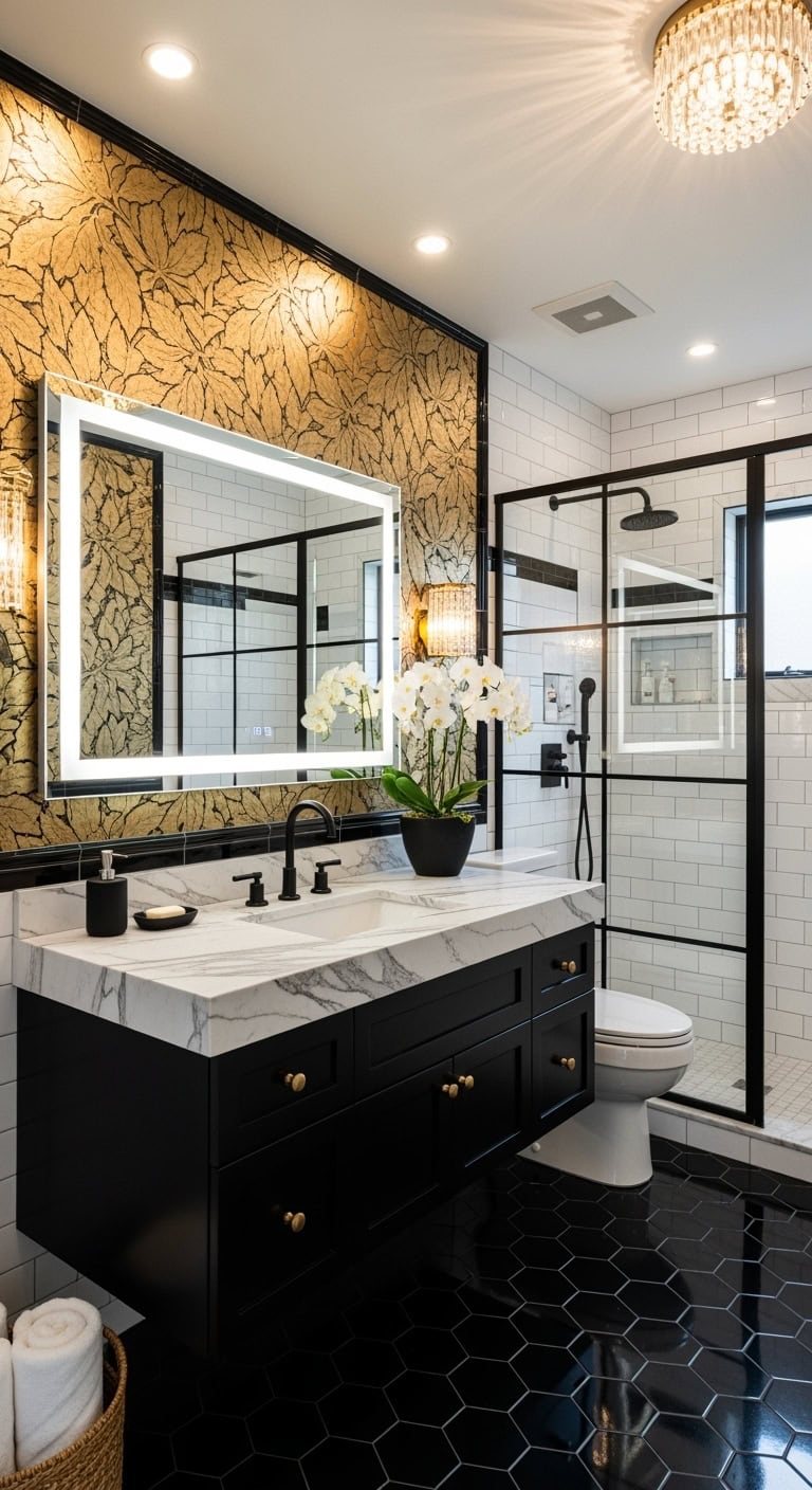 glamorous dramatic sophisticated luxurious bathroom decor