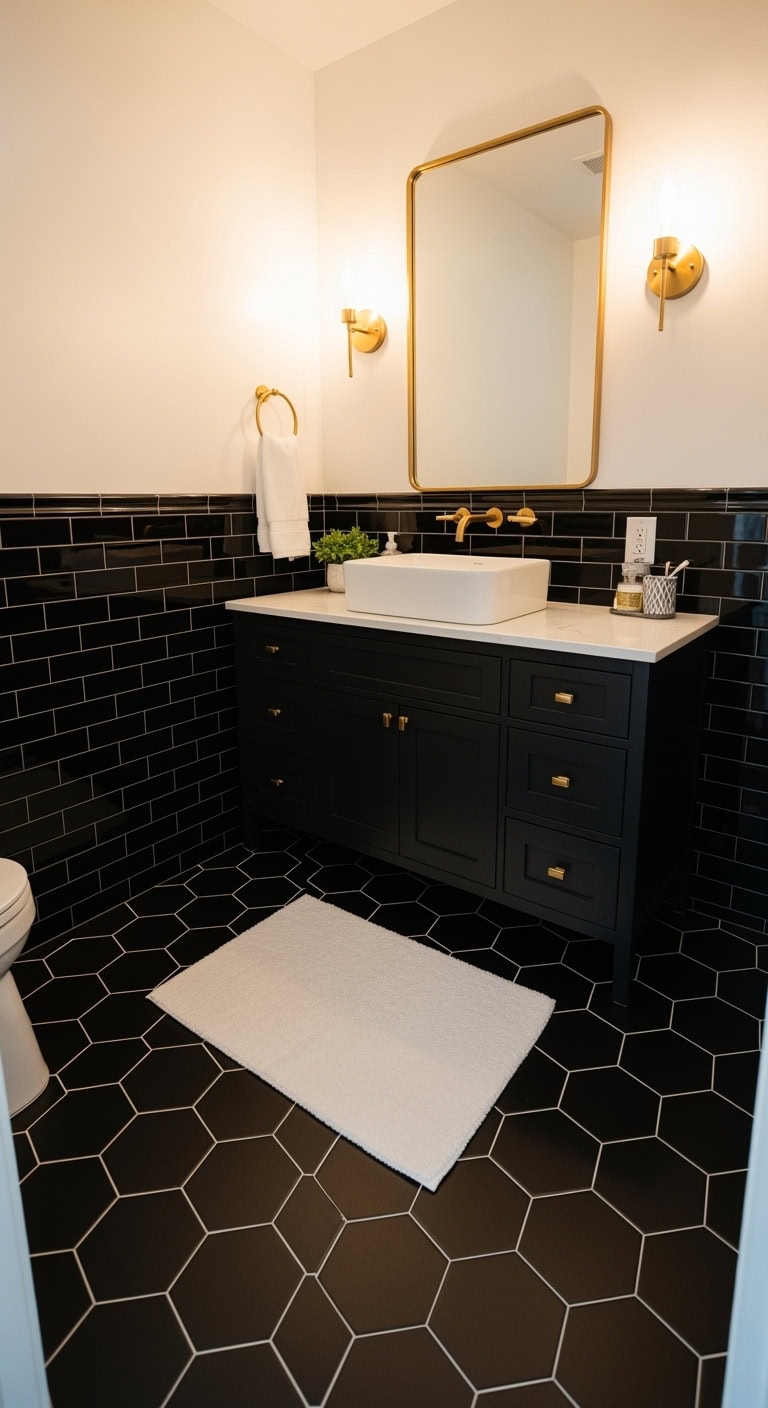 sophisticated hexagon bathroom floor tiles