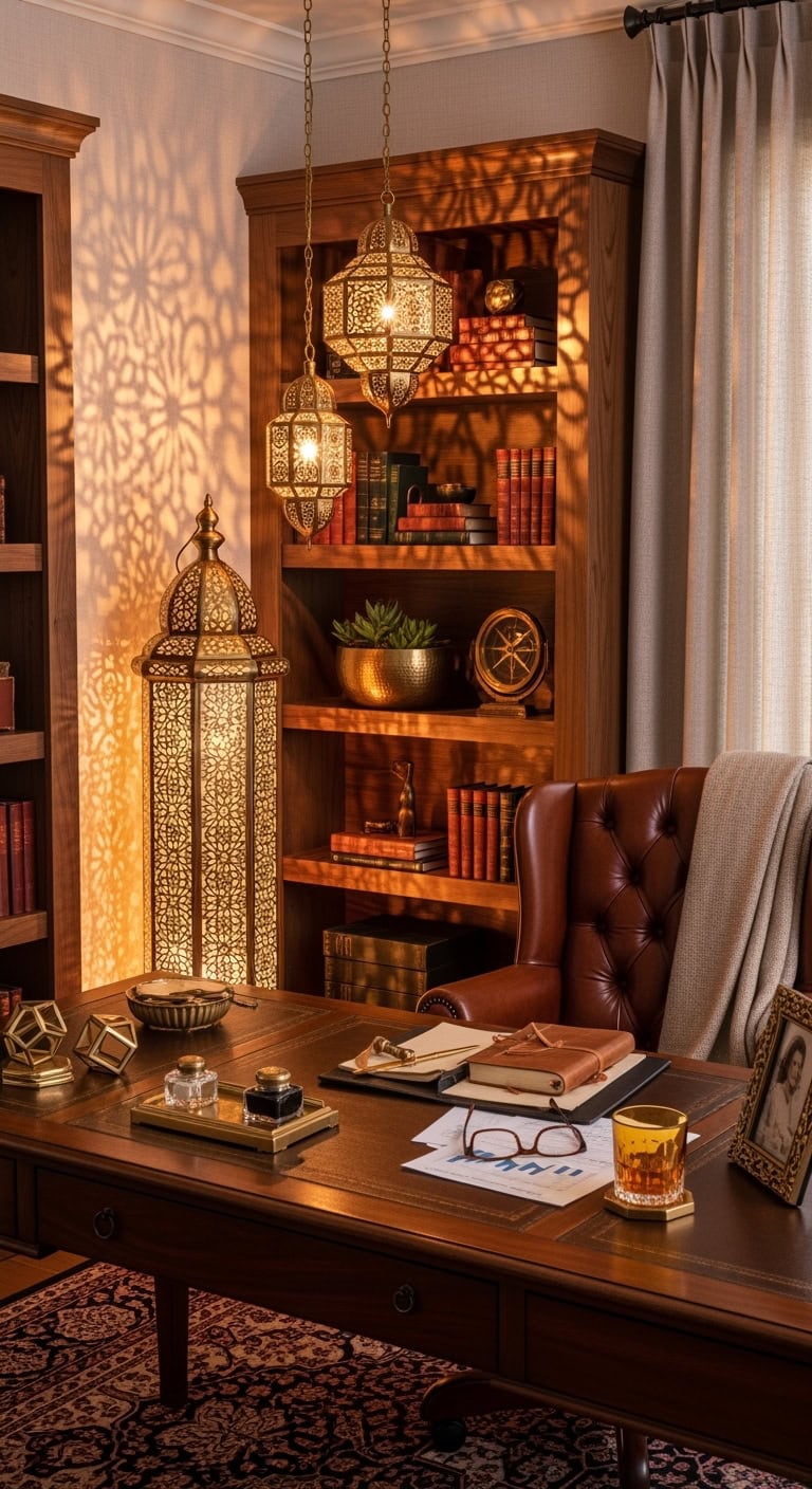 moroccan inspired brass lantern office retreat
