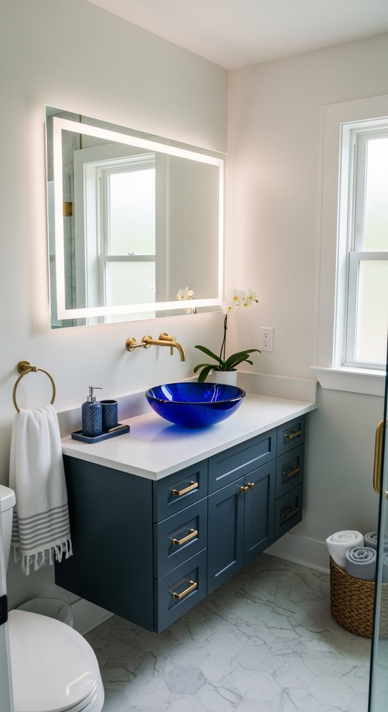 luxurious sapphire glass vessel bathroom styling