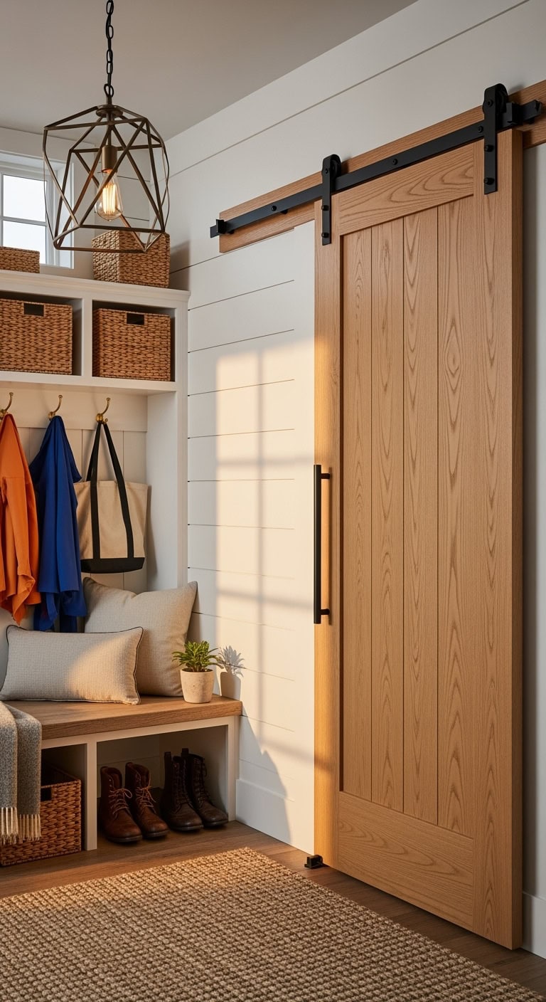functional cozy industrial chic mudroom transformation