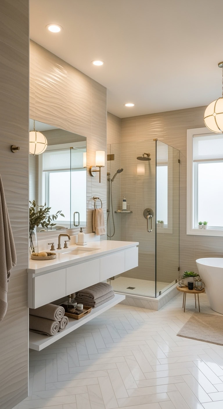 textured beige bathroom wall sophistication