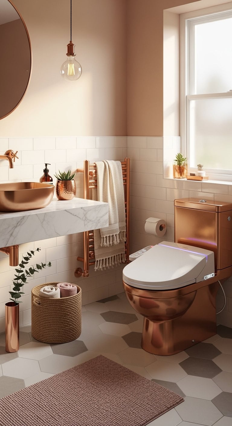 luxurious rose gold bathroom heating