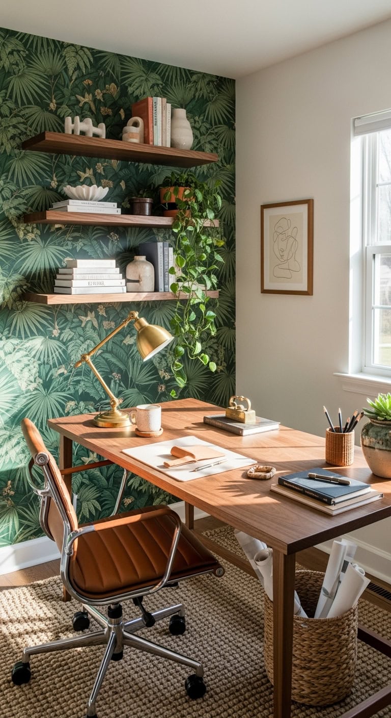 dramatic botanical backdrop for workspace