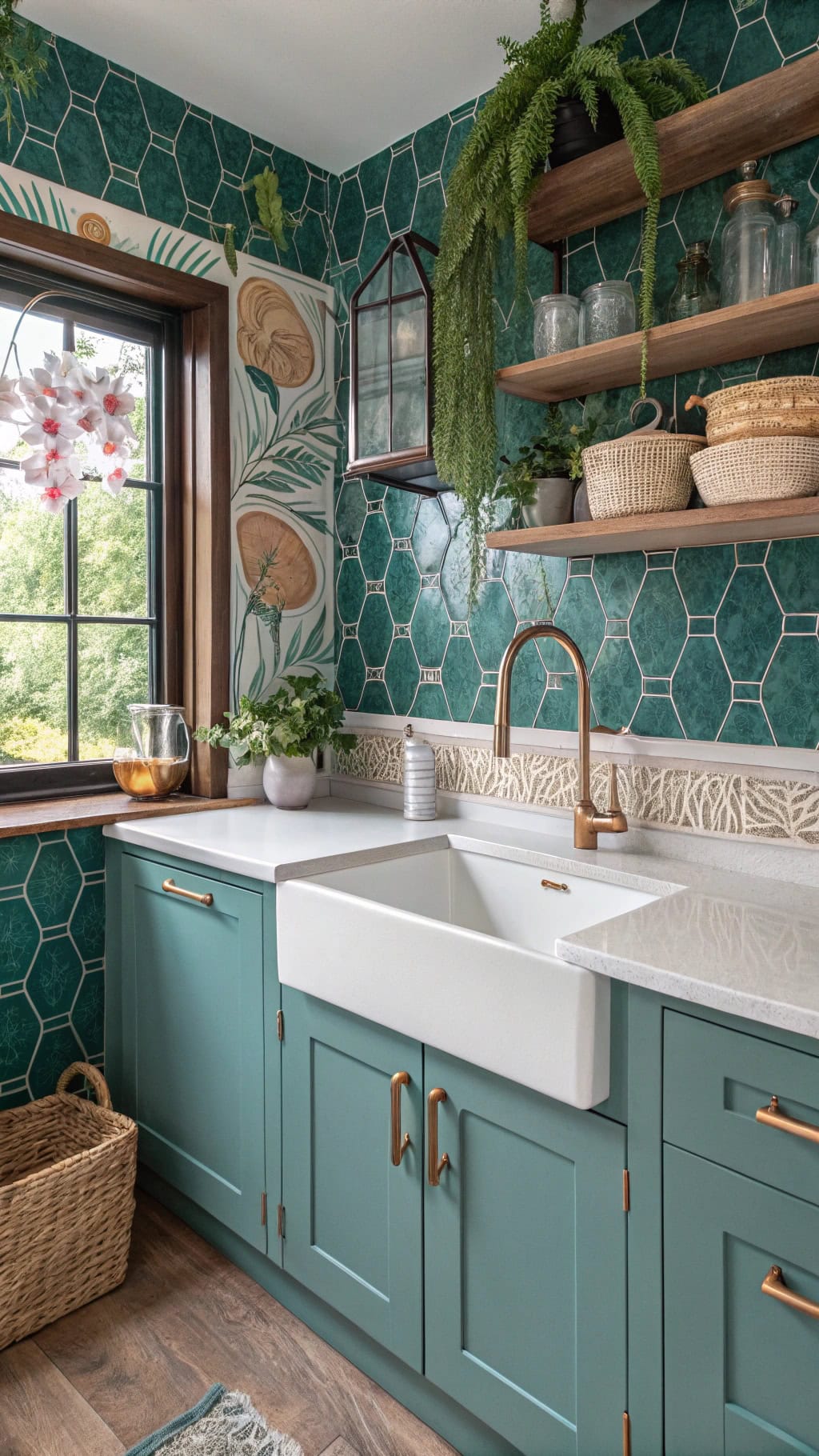 teal geometric kitchen design