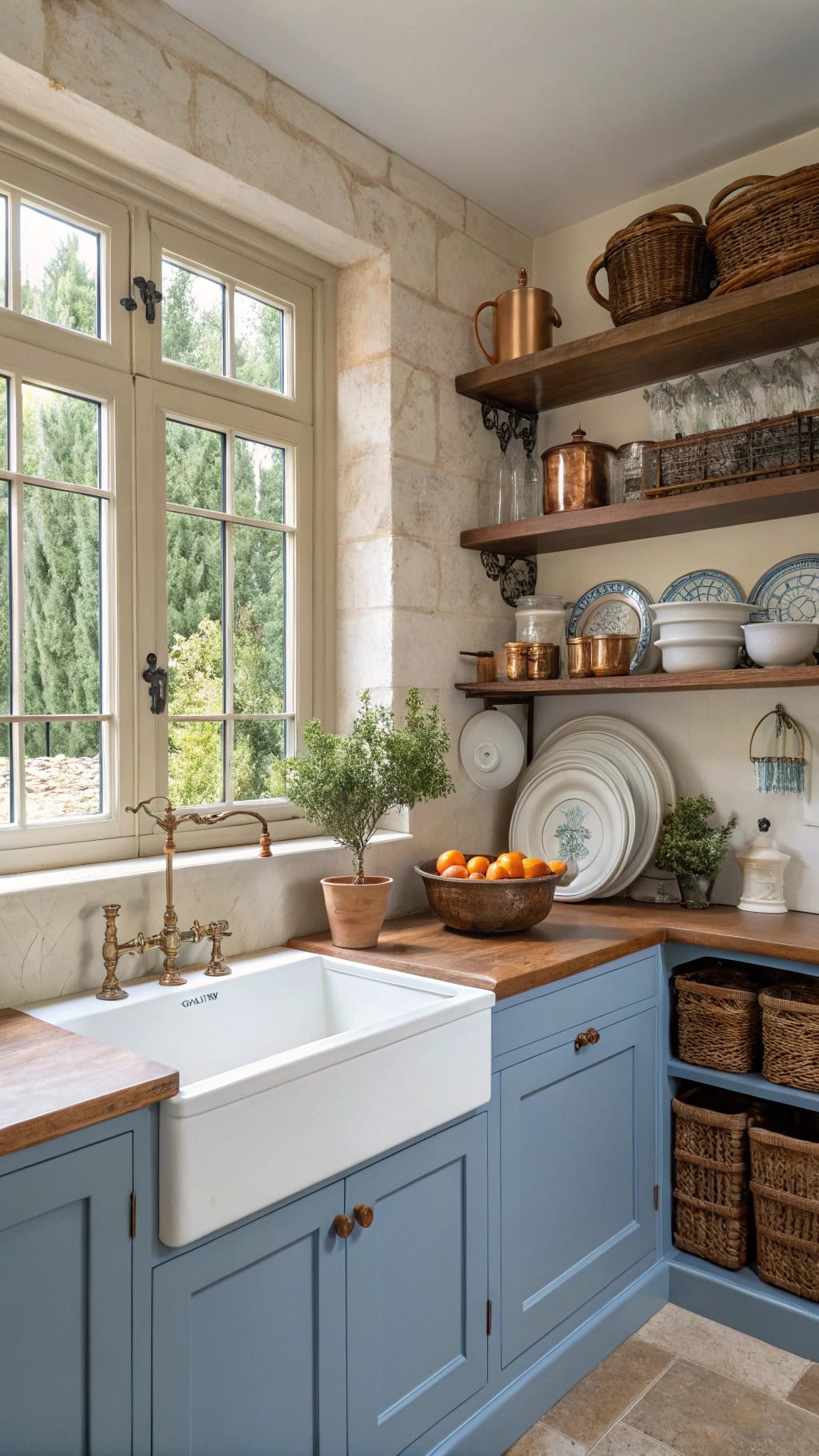 cornflower blue shelf styling