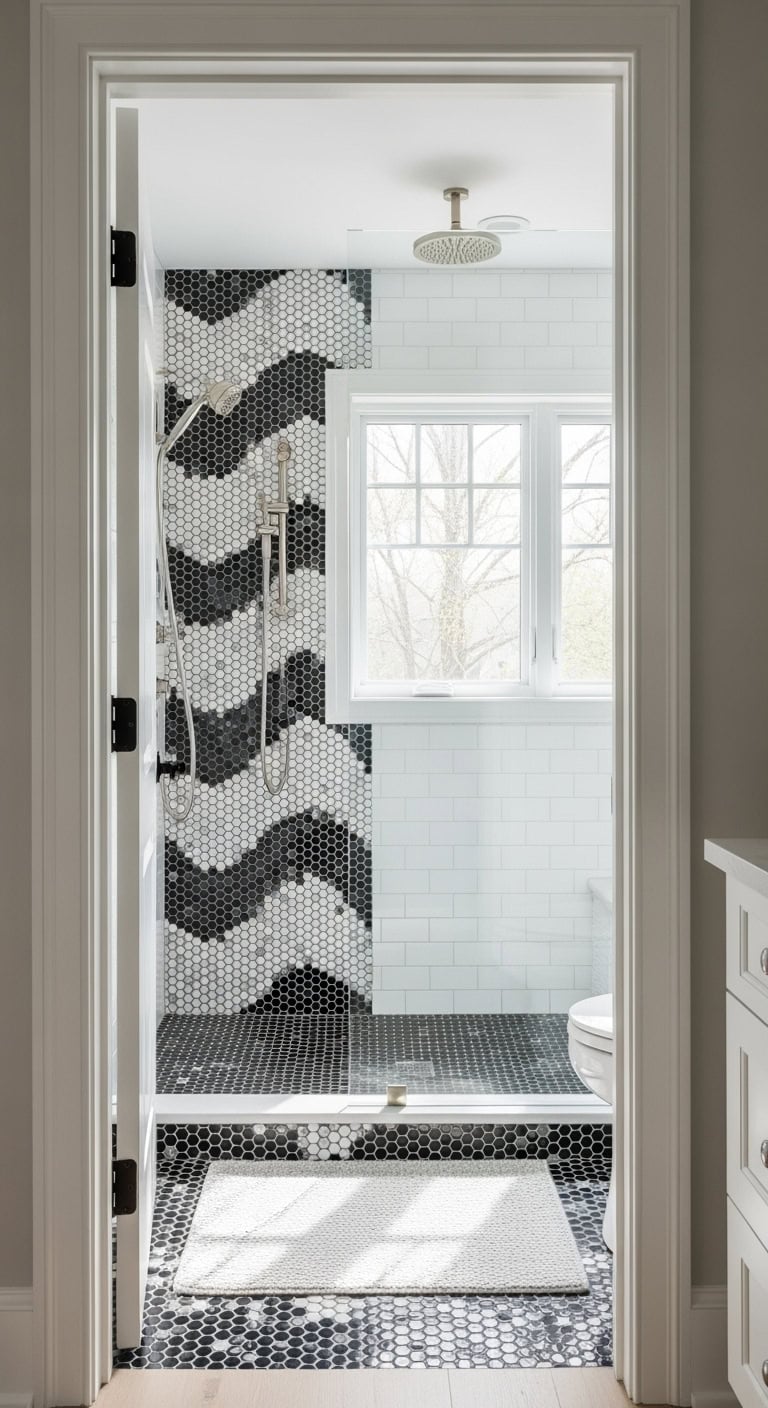 coastal penny tile wave bathroom