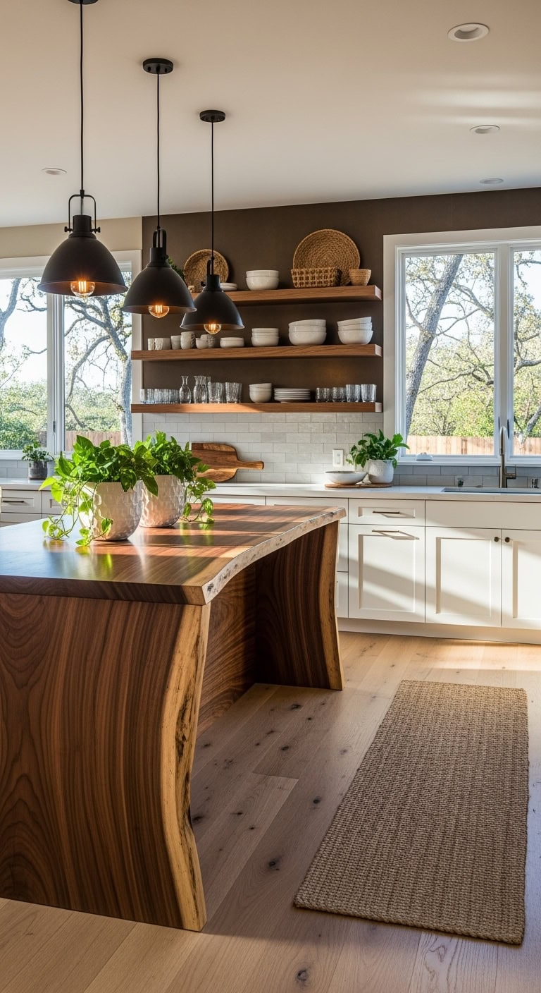 live edge walnut kitchen island