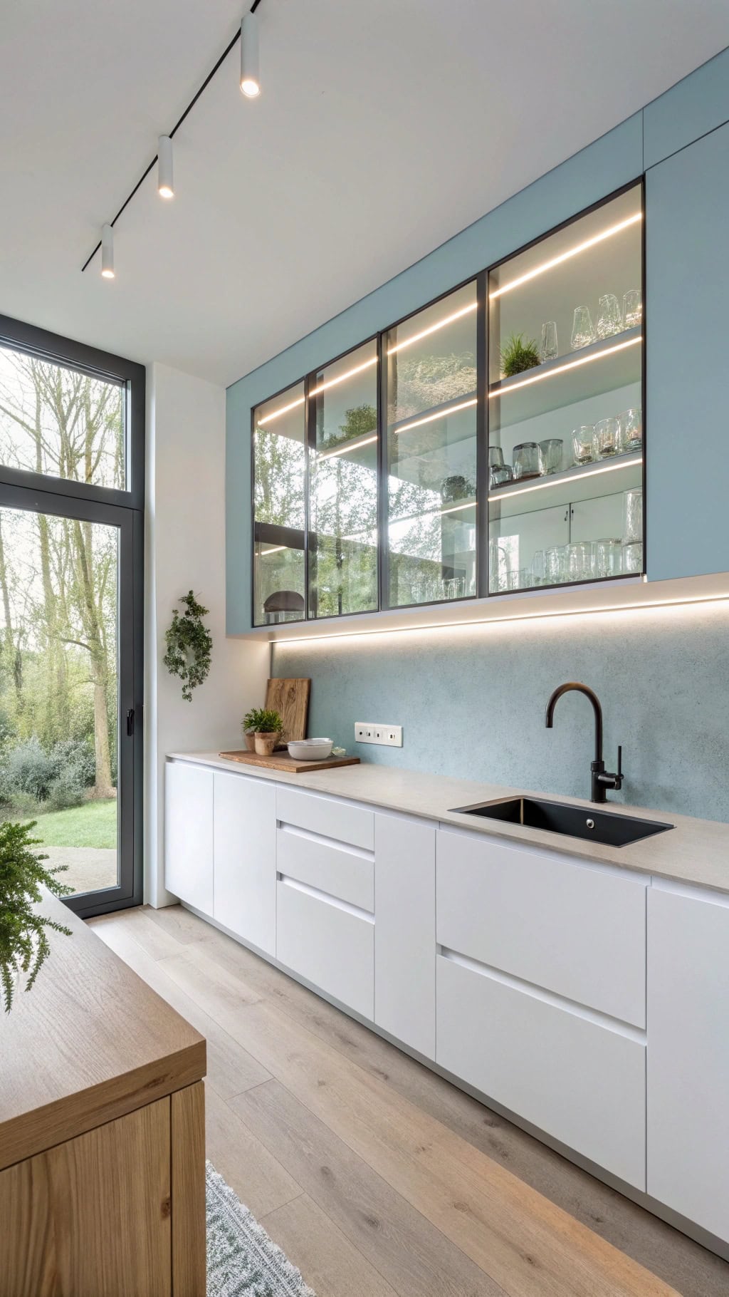 sleek serene modern kitchen