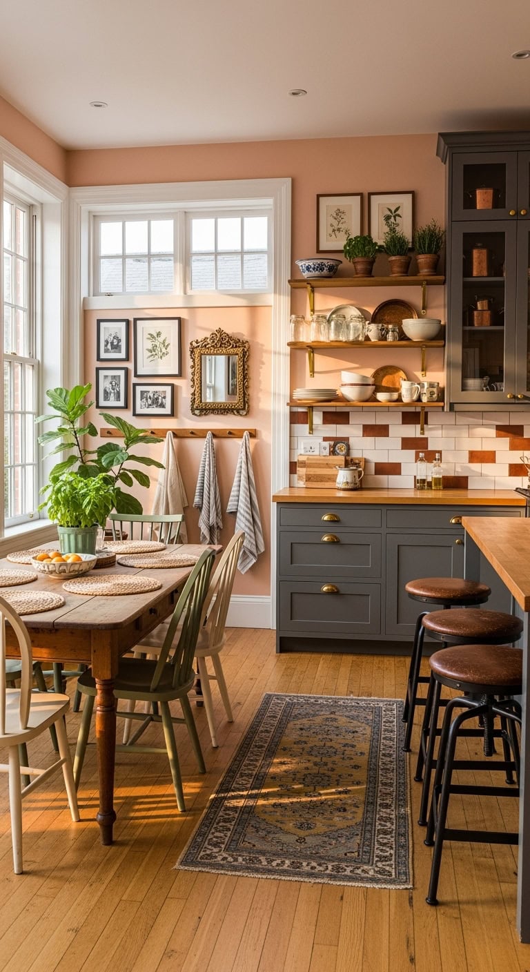 eclectic peach kitchen decor