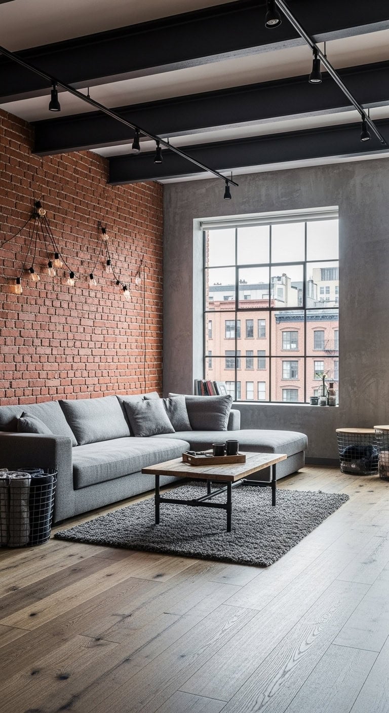 exposed brick gray industrial chic