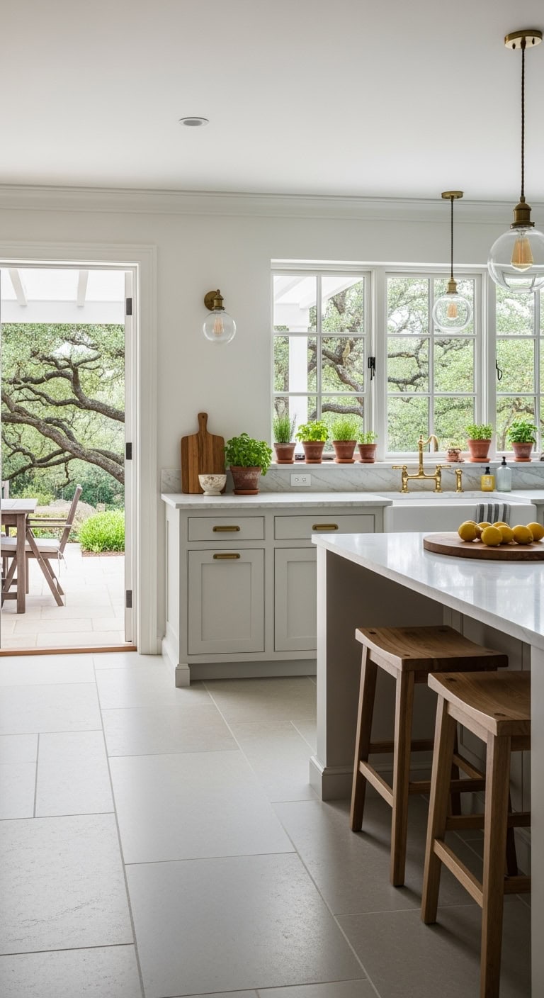 serene minimalist stone kitchen flooring