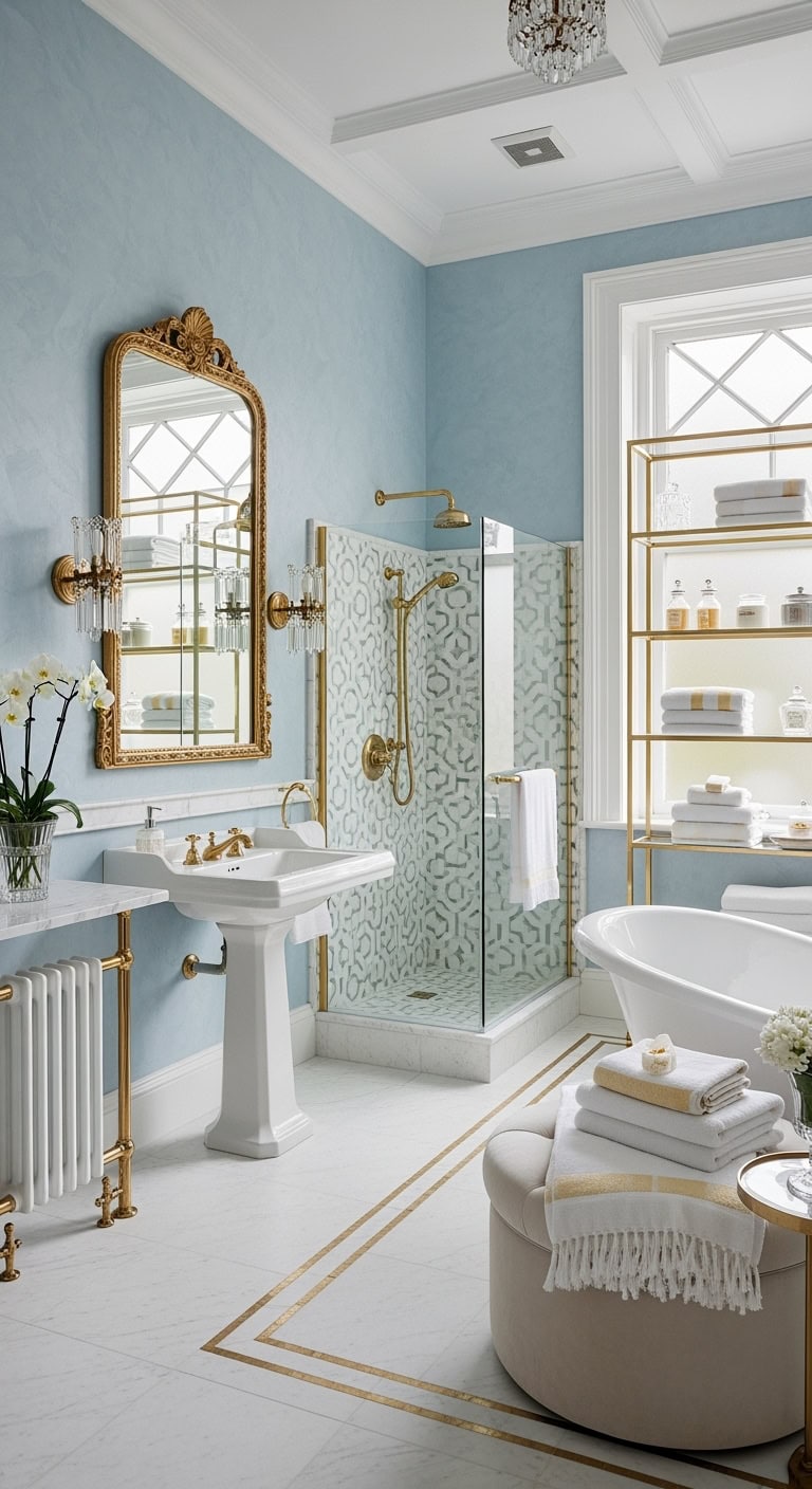 vintage glamour powder blue bathroom