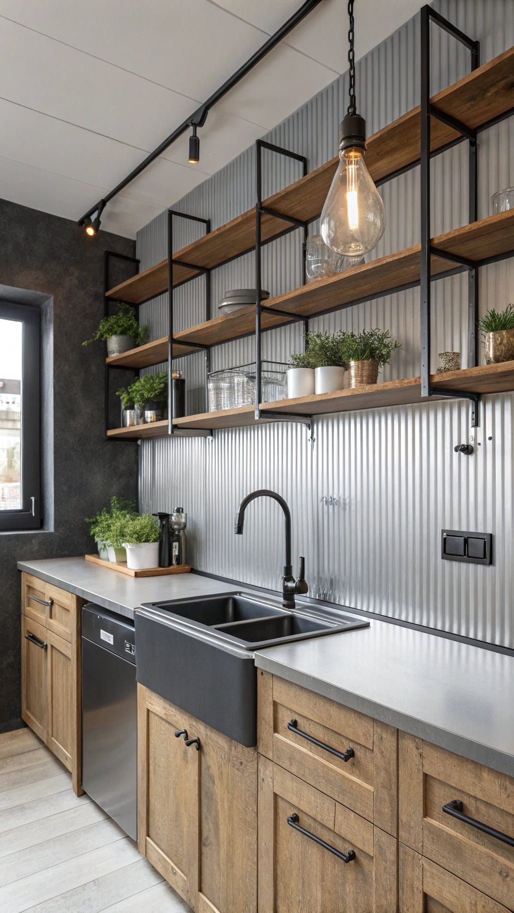 brushed gray metal panels