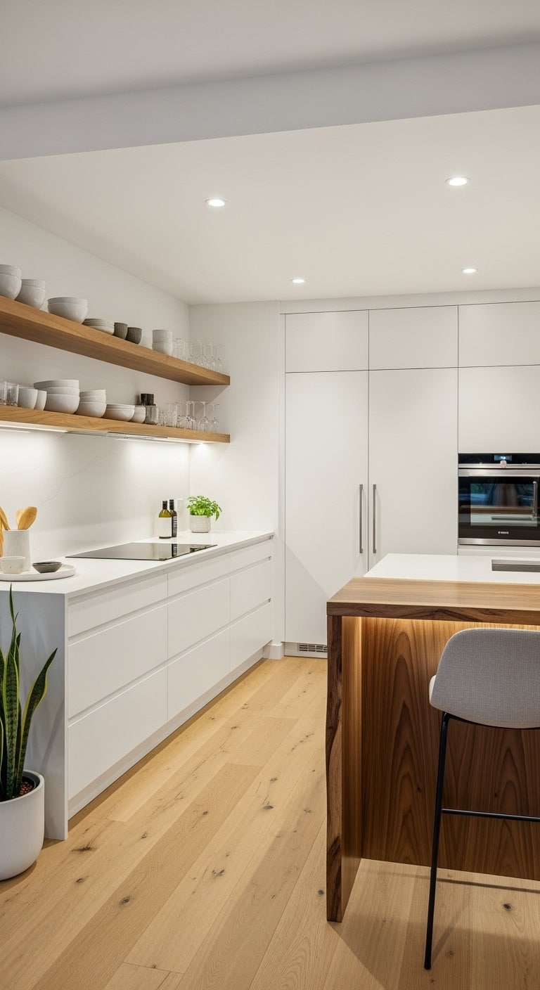 minimalist white timber kitchen