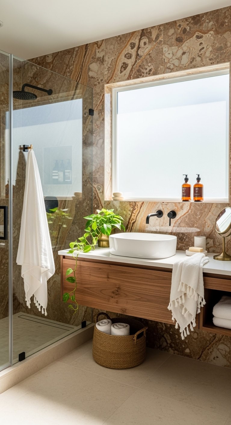 retro chic bathroom marble accents