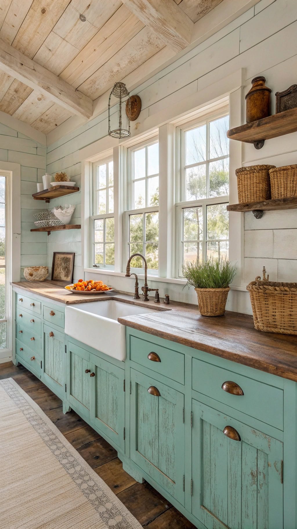 distressed turquoise cabinet decor