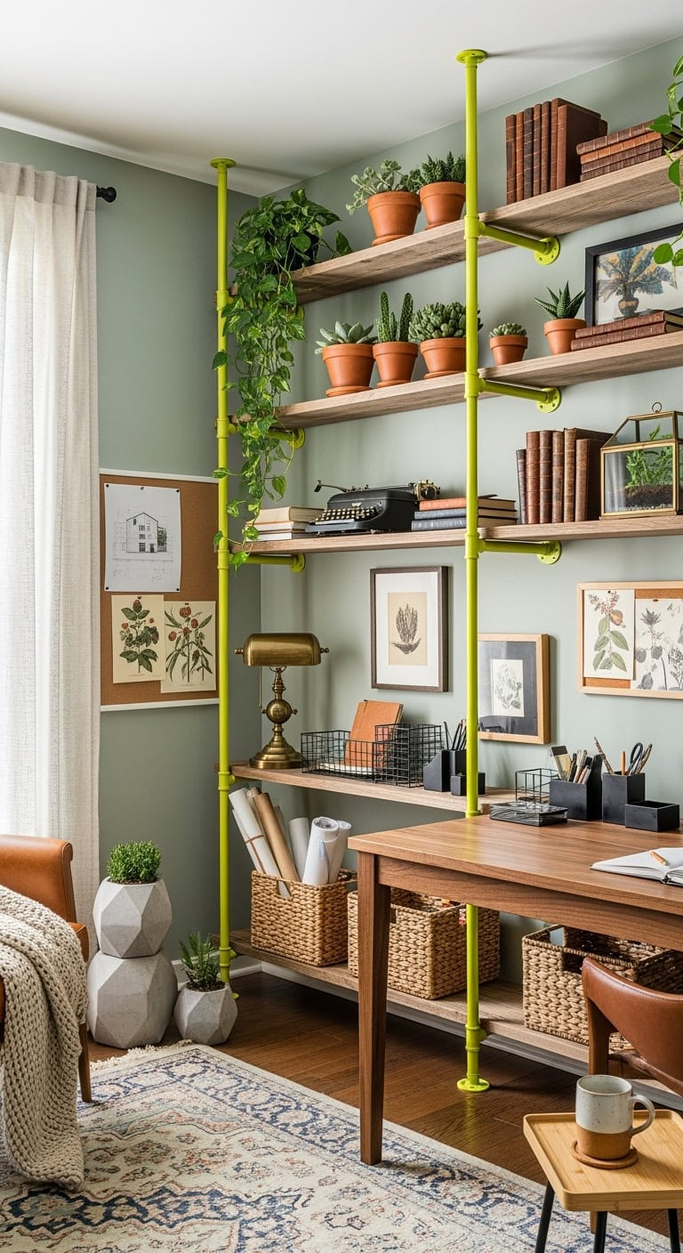 glowing industrial botanical workspace harmony