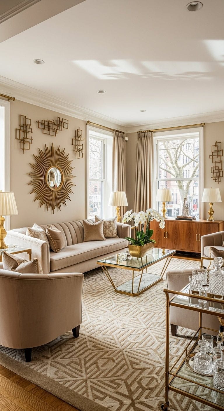 beige art deco glamour