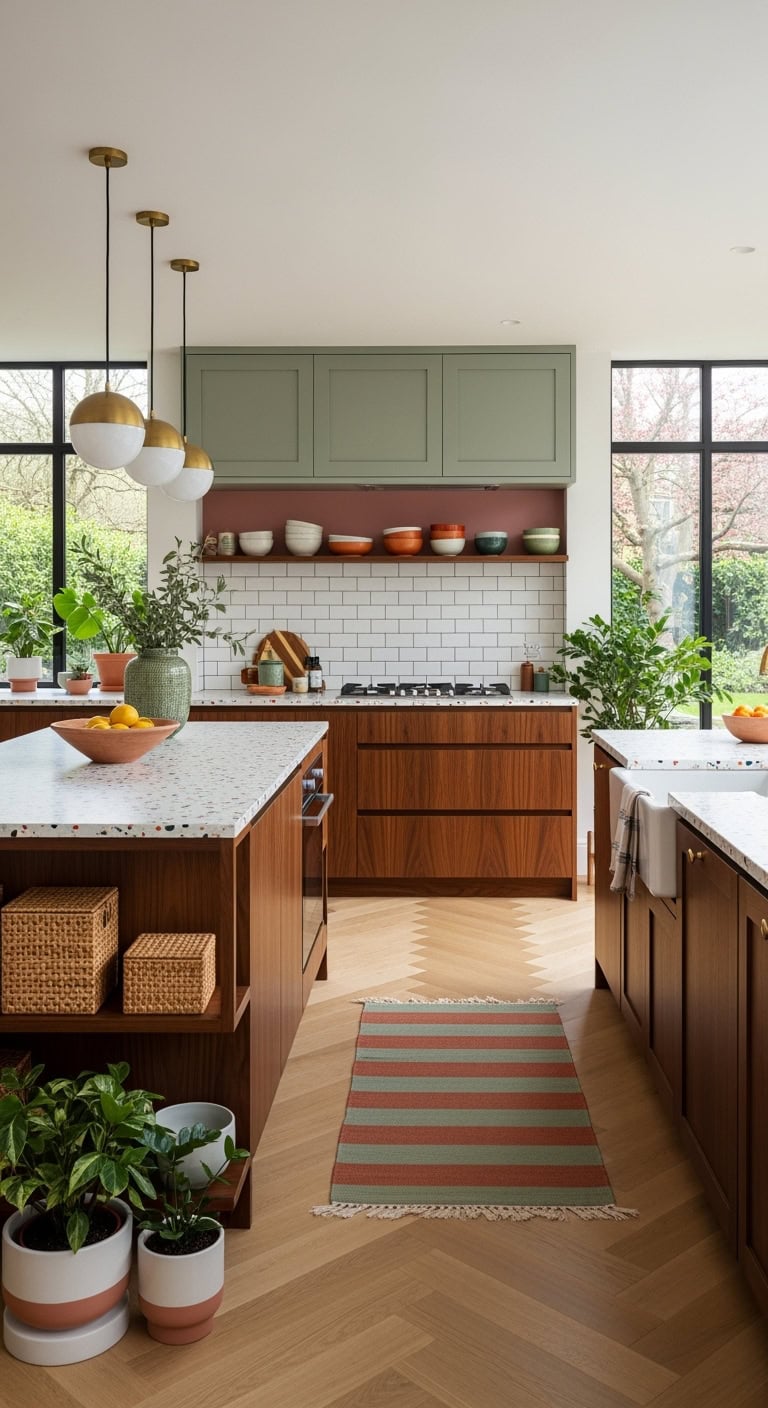 two tone sage walnut kitchen