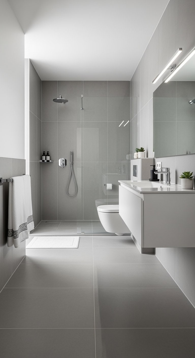 sleek large format gray porcelain