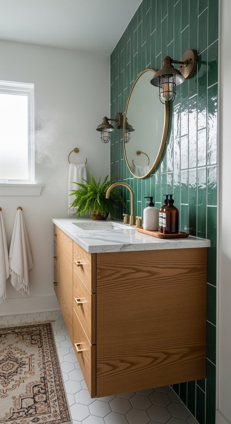 jewel toned modern balanced bathroom design