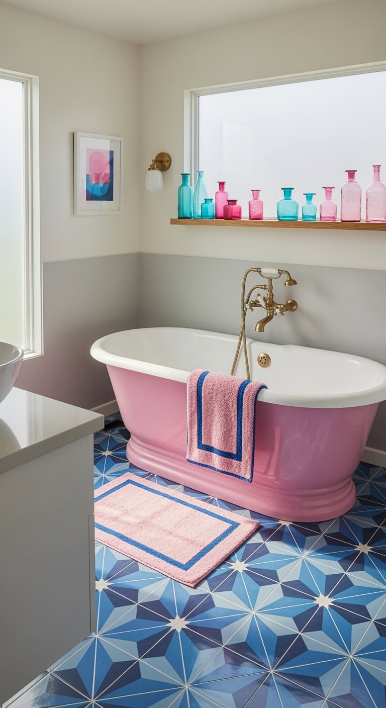 retro glam pastel bathroom oasis