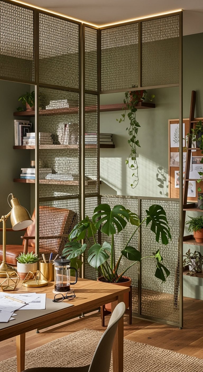 olive mesh divider botanical sanctuary