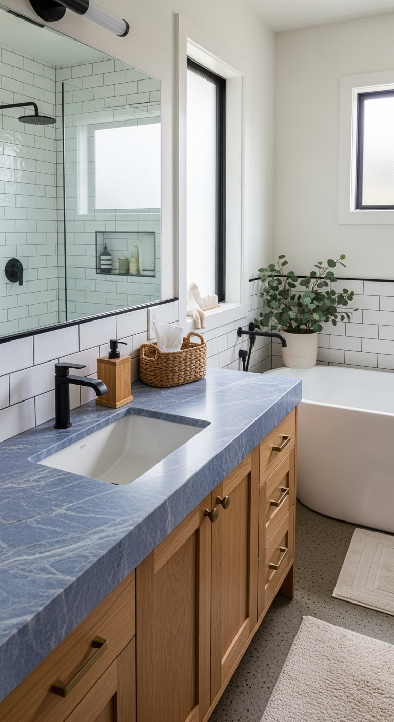 elegant natural sophisticated blue limestone counters